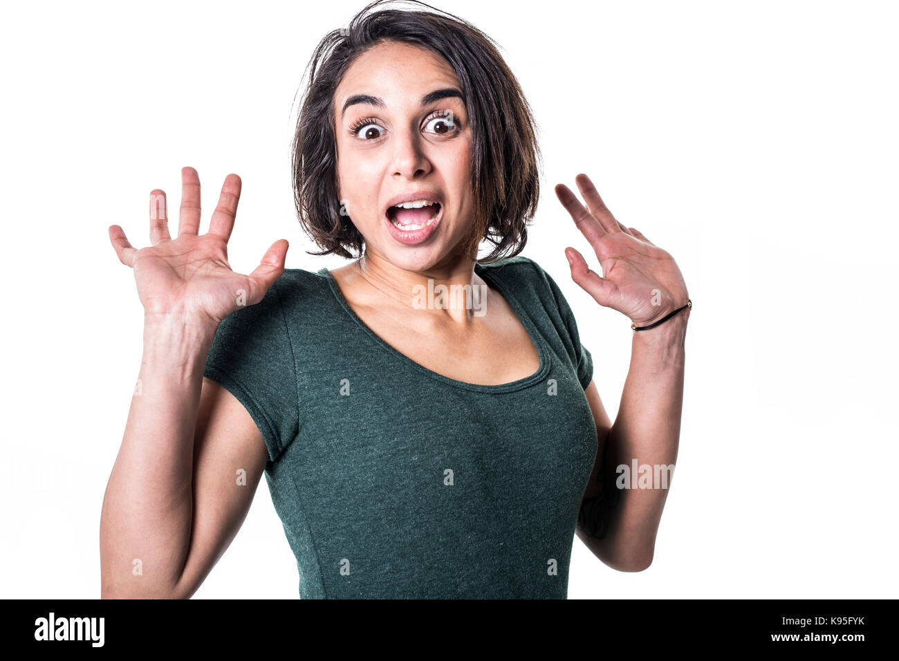 bright brunette girl isolated on a white background Stock Photo - Alamy