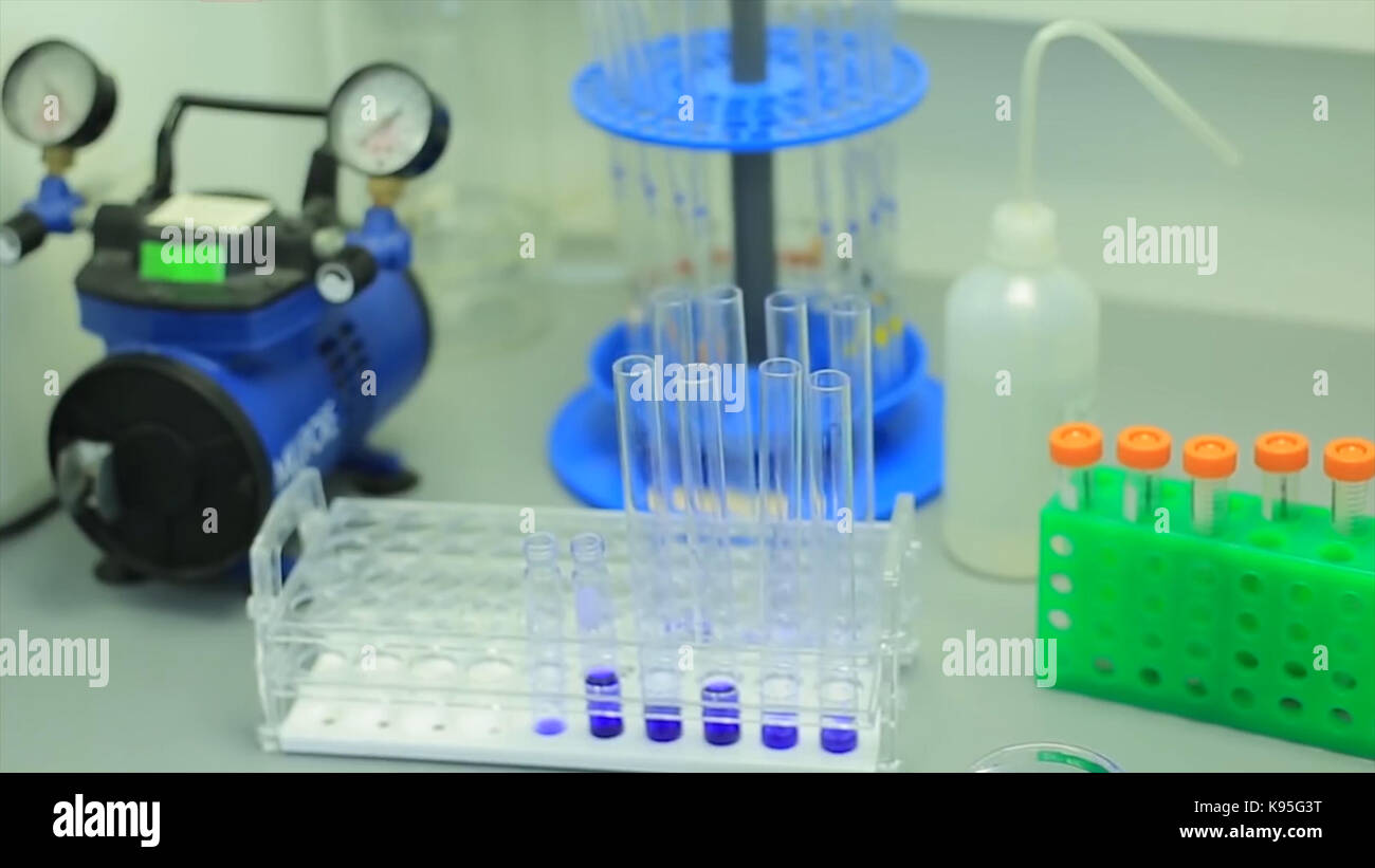 Many test tubes in a test in a research laboratory of a university