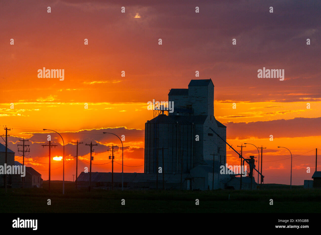 Grain elevators at sunset, Warner, Alberta, Canada Stock Photo Alamy