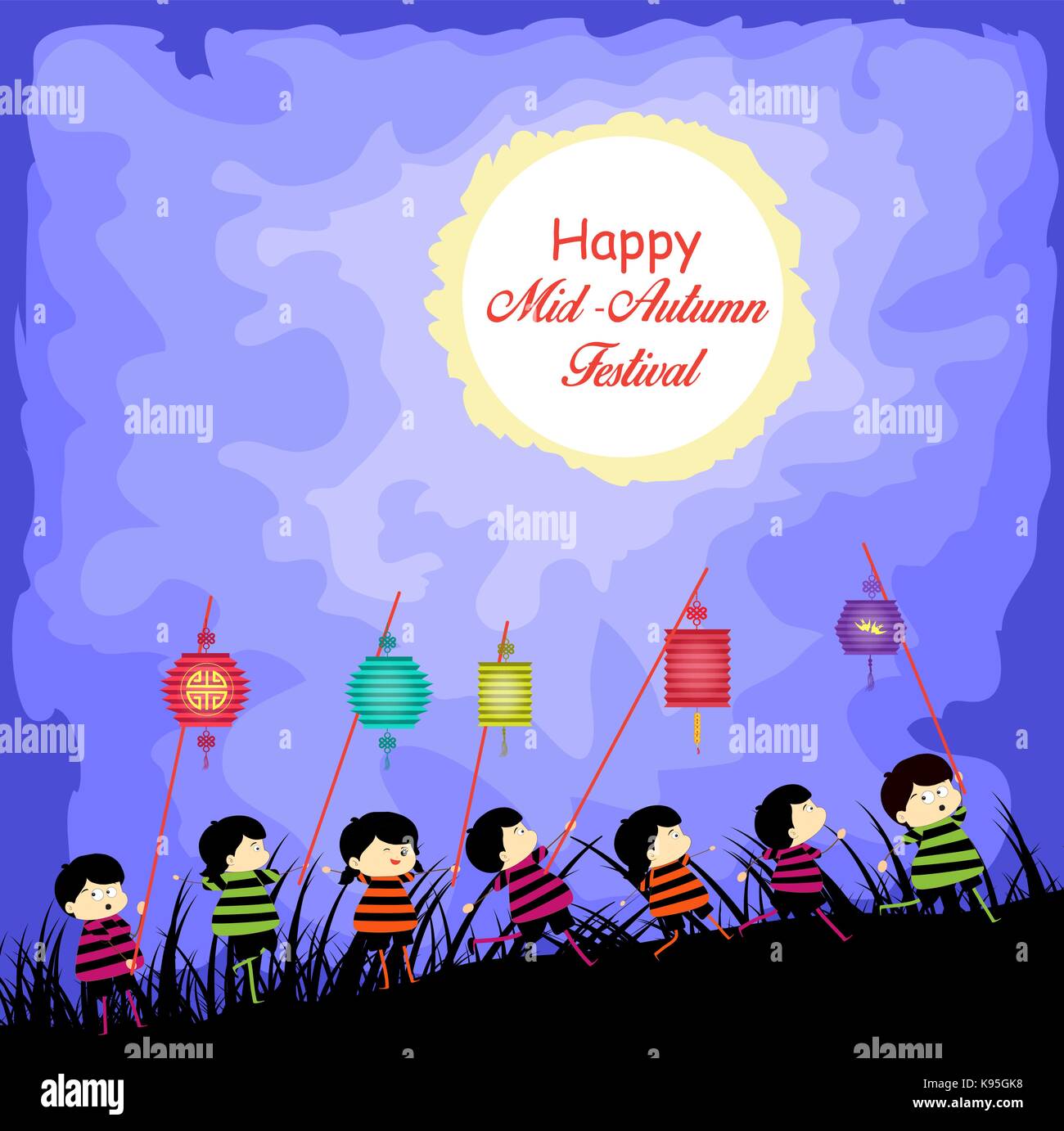 Mid Autumn Festival background with kids playing lanterns Stock Vector ...