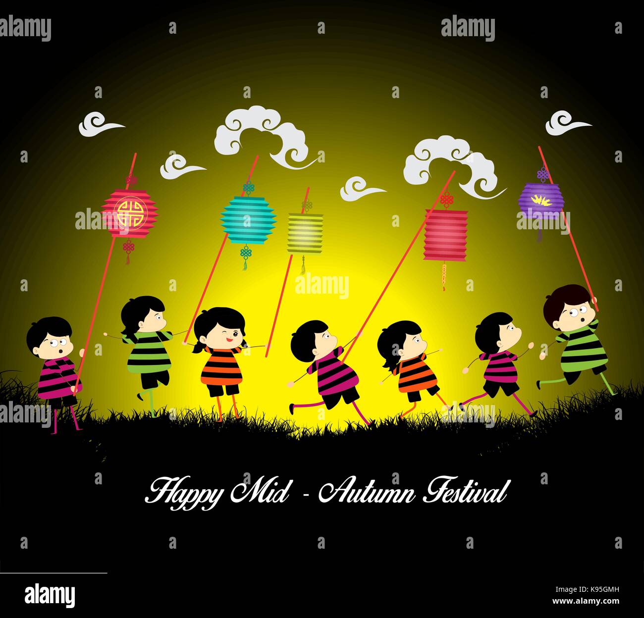 Mid Autumn Festival background with kids playing lanterns Stock Vector ...