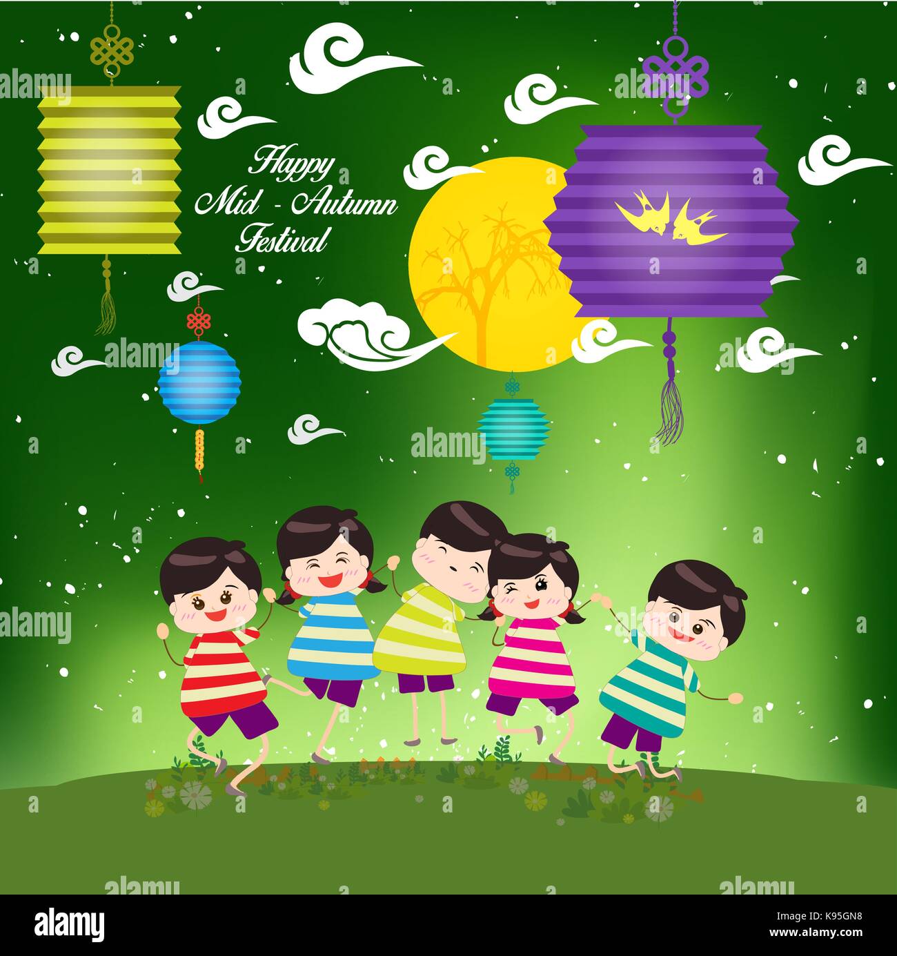 Mid Autumn Festival background with happy kids playing lanterns Stock  Vector Image & Art - Alamy