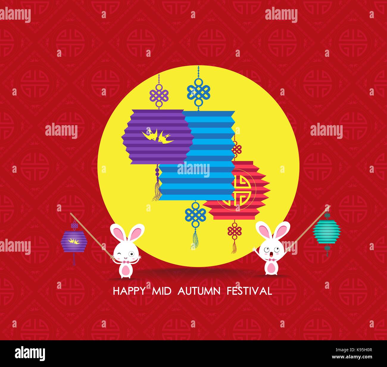 flat Chinese lantern and rabbit. Happy mid autumn festival Stock Vector ...