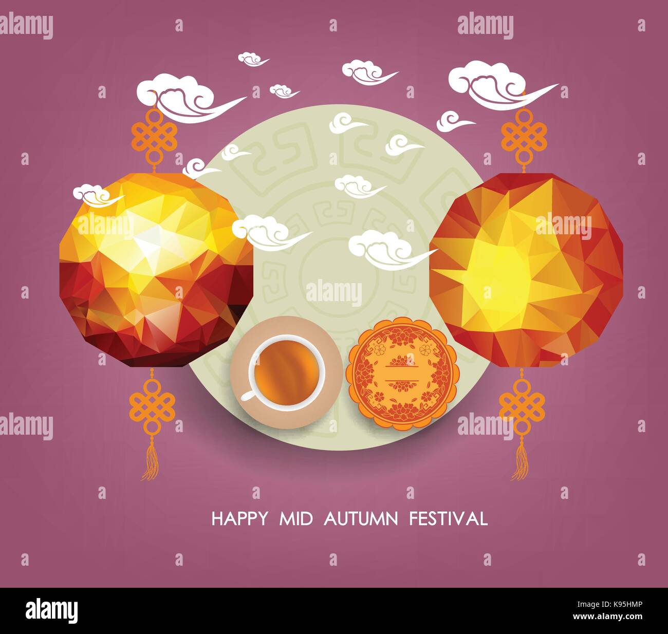 Lanterns of Mid Autumn Festival. Translation, Happy Chuseok . Mid