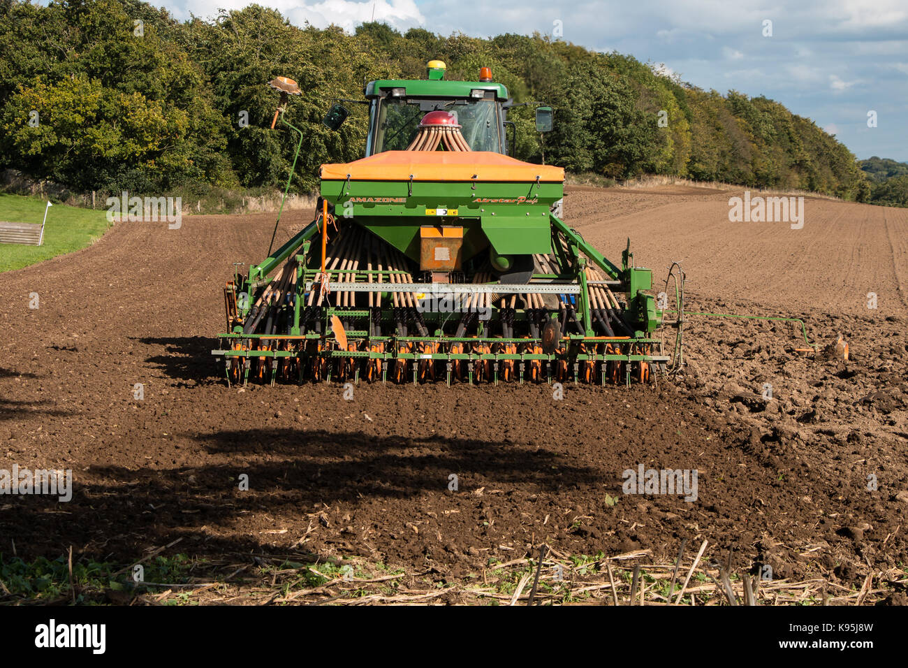 UK farming, seed drilling at Foxberry Farm, Caldwell, North Yorkshire September 2017 Stock Photo