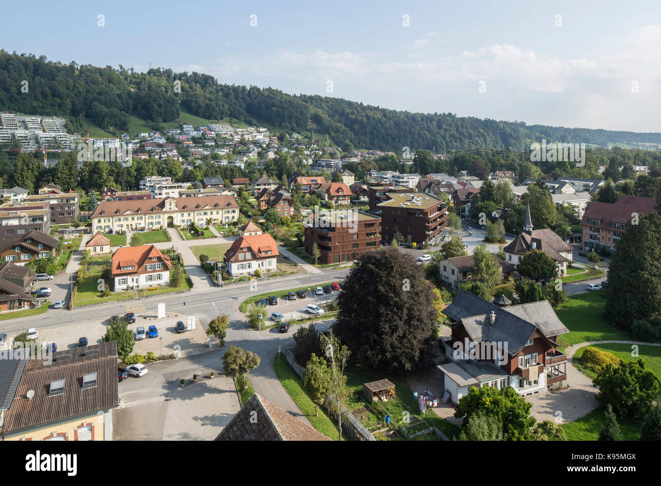 Elevated contextual view. Housing estate Malters, Malters, Switzerland. Architect: Diener & Diener, 2016. Stock Photo