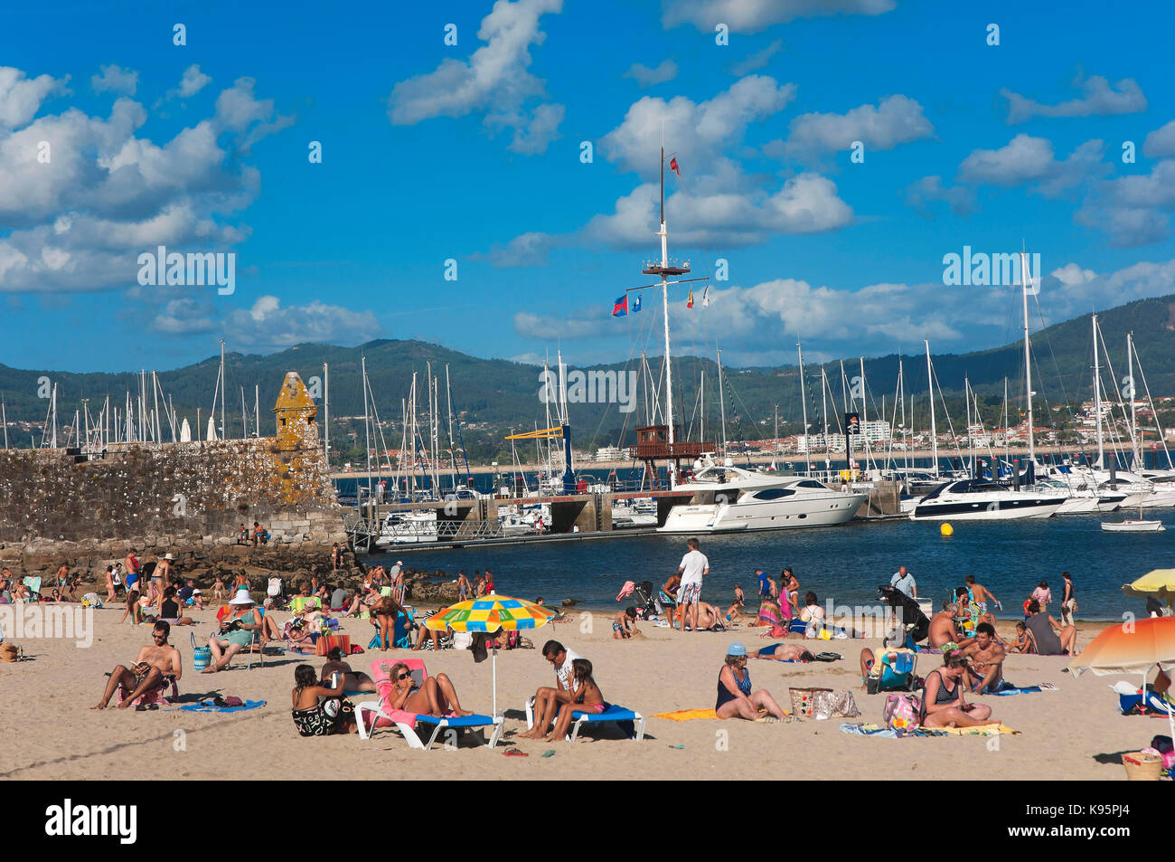 Ribeira beach, Bayona, Pontevedra province, Region of Galicia, Spain, Europe Stock Photo