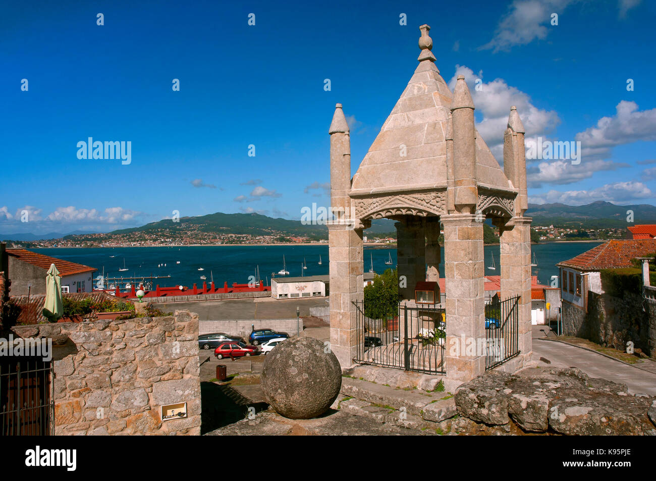 Crucero Santisima Trinidad and Baiona bay-15th century, Pontevedra province, Region of Galicia, Spain, Europe Stock Photo