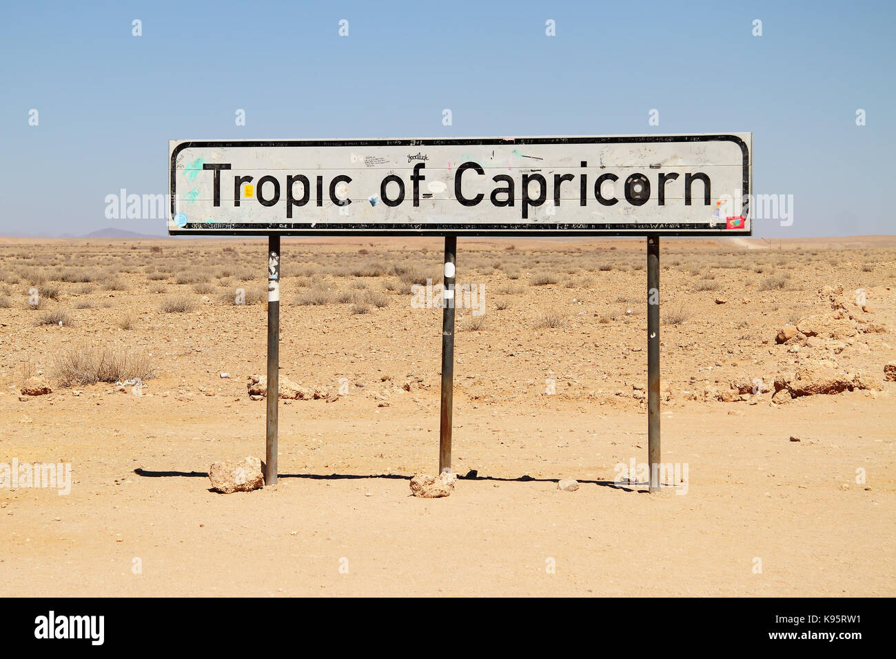 Tropic of Capricorn sign in Namibia, Africa. Stock Photo