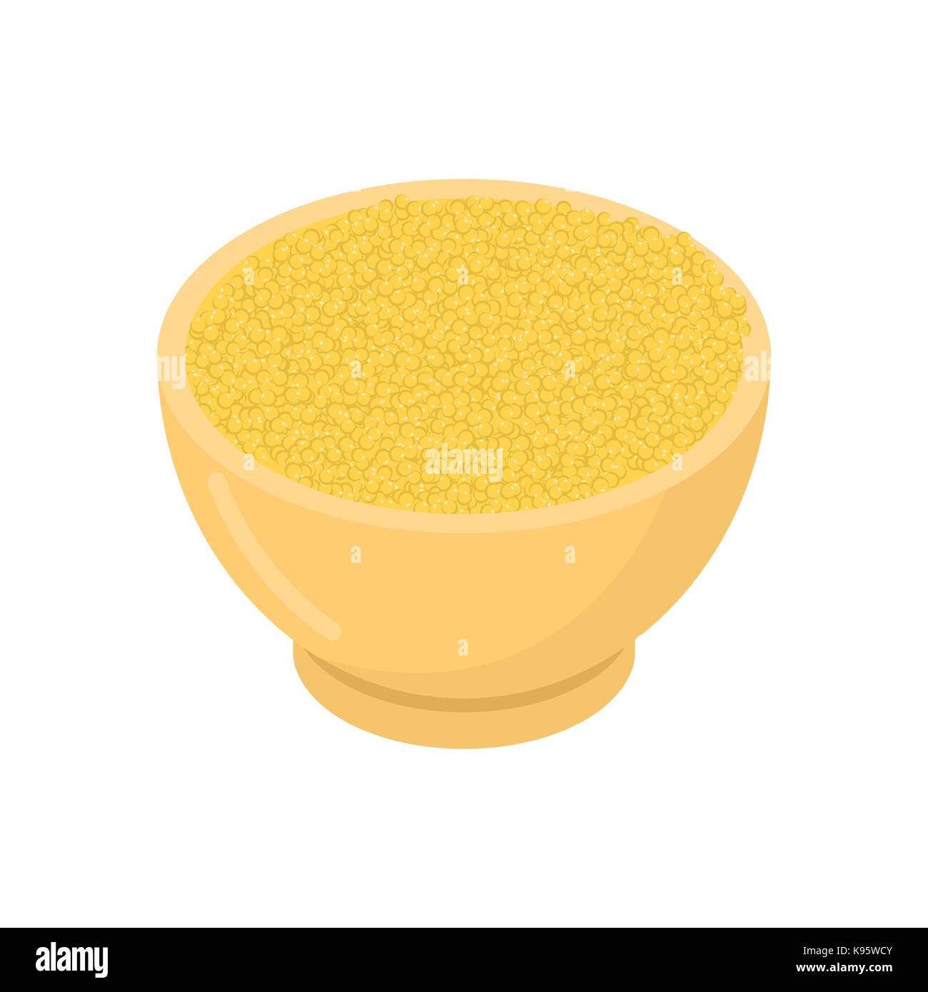 Millet in wooden bowl isolated. Groats in wood dish. Grain on white background. Vector illustration Stock Vector