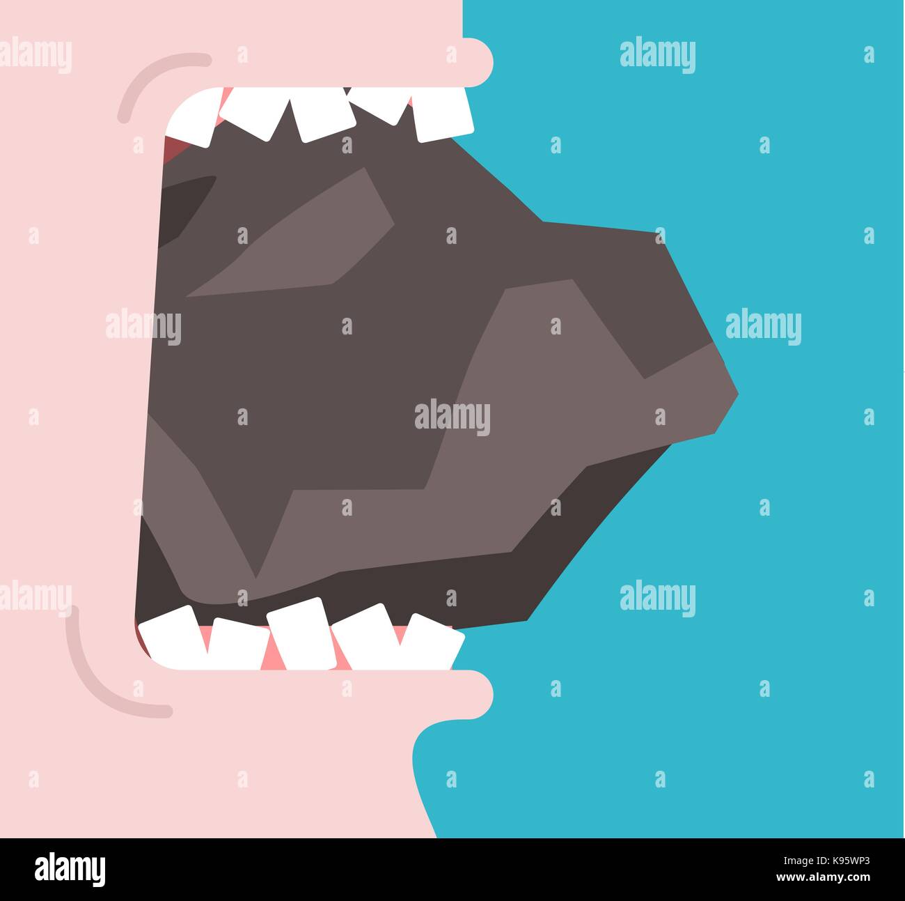 Bite stone. Gnaw granite. Broken teeth. Open mouth and stone. Vector ...