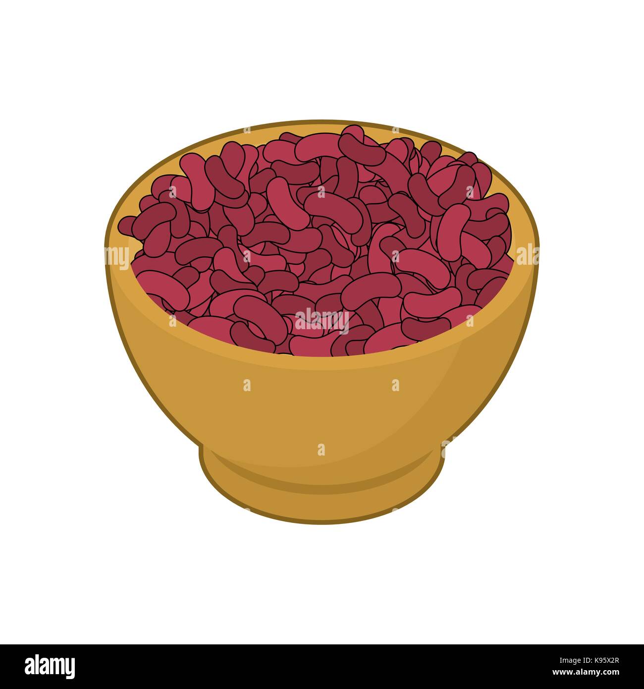 Red beans in wooden bowl. Groats in wood dish. Vector illustration Stock Vector