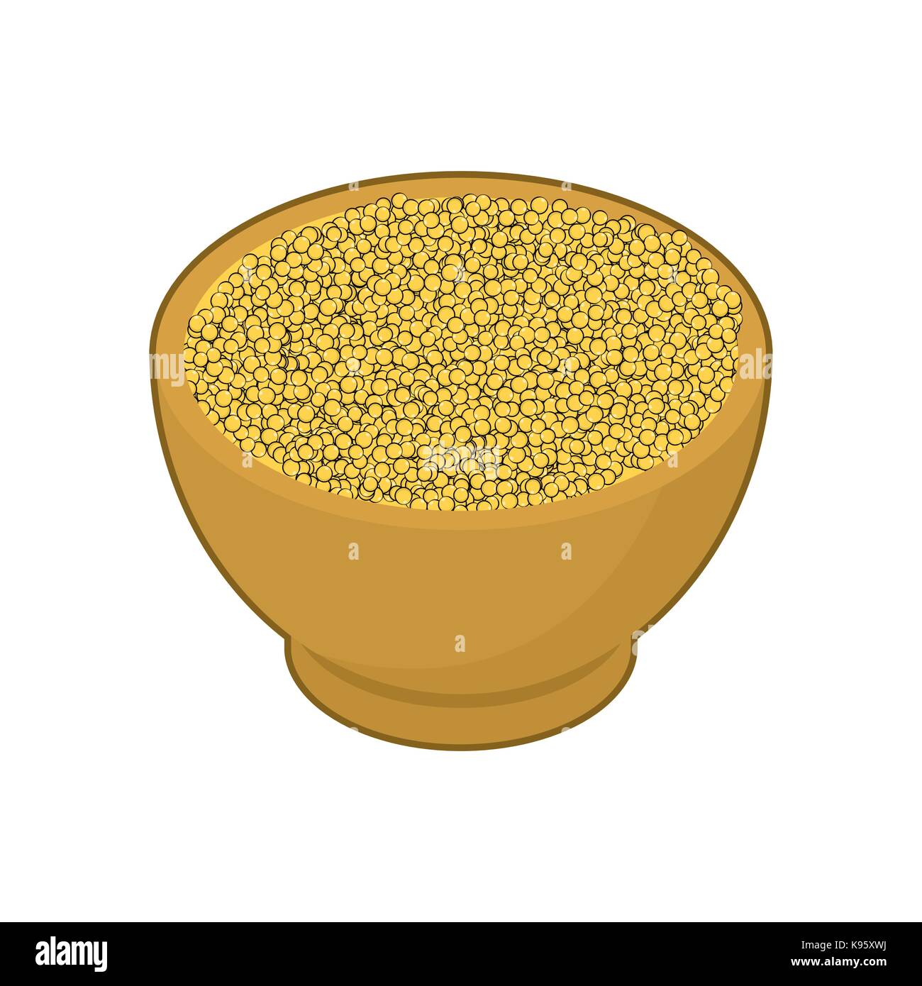 Millet in wooden bowl isolated. Groats in wood dish. Grain on white background. Vector illustration Stock Vector