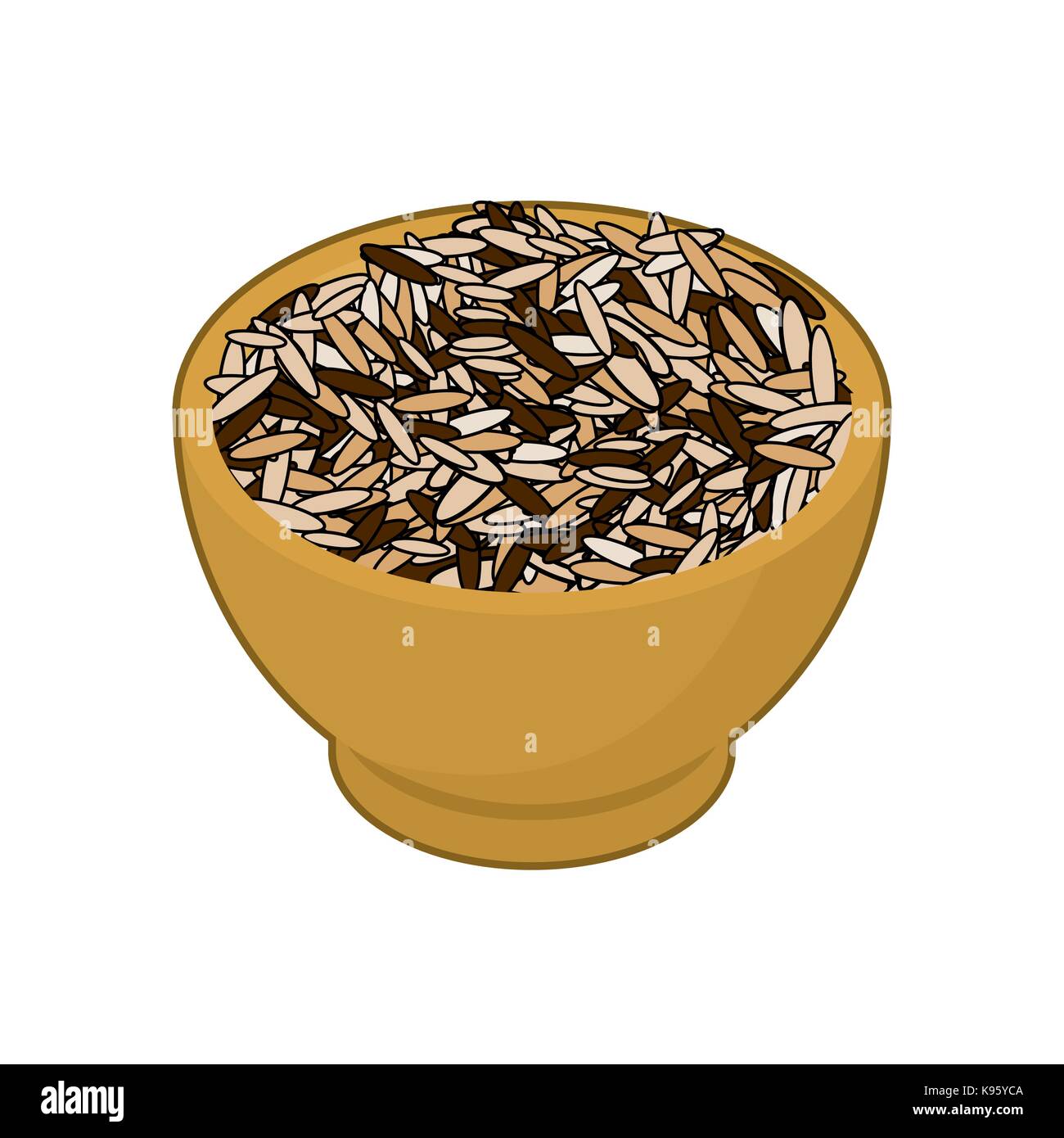 Wild rice in wooden bowl isolated. Groats in wood dish. Grain on white ...
