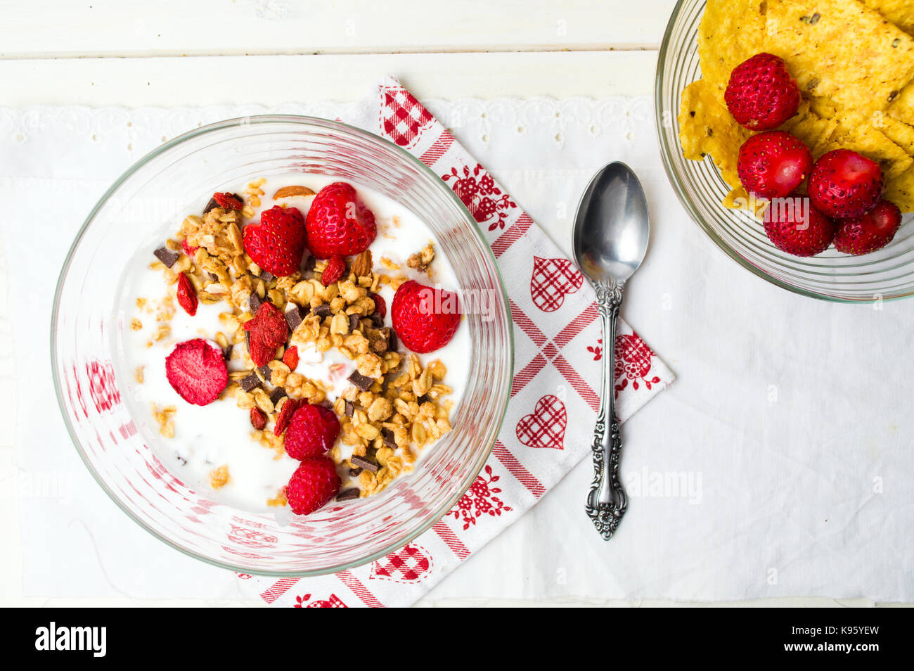 Granola muesli and strawberries for a healthy breakfast Stock Photo