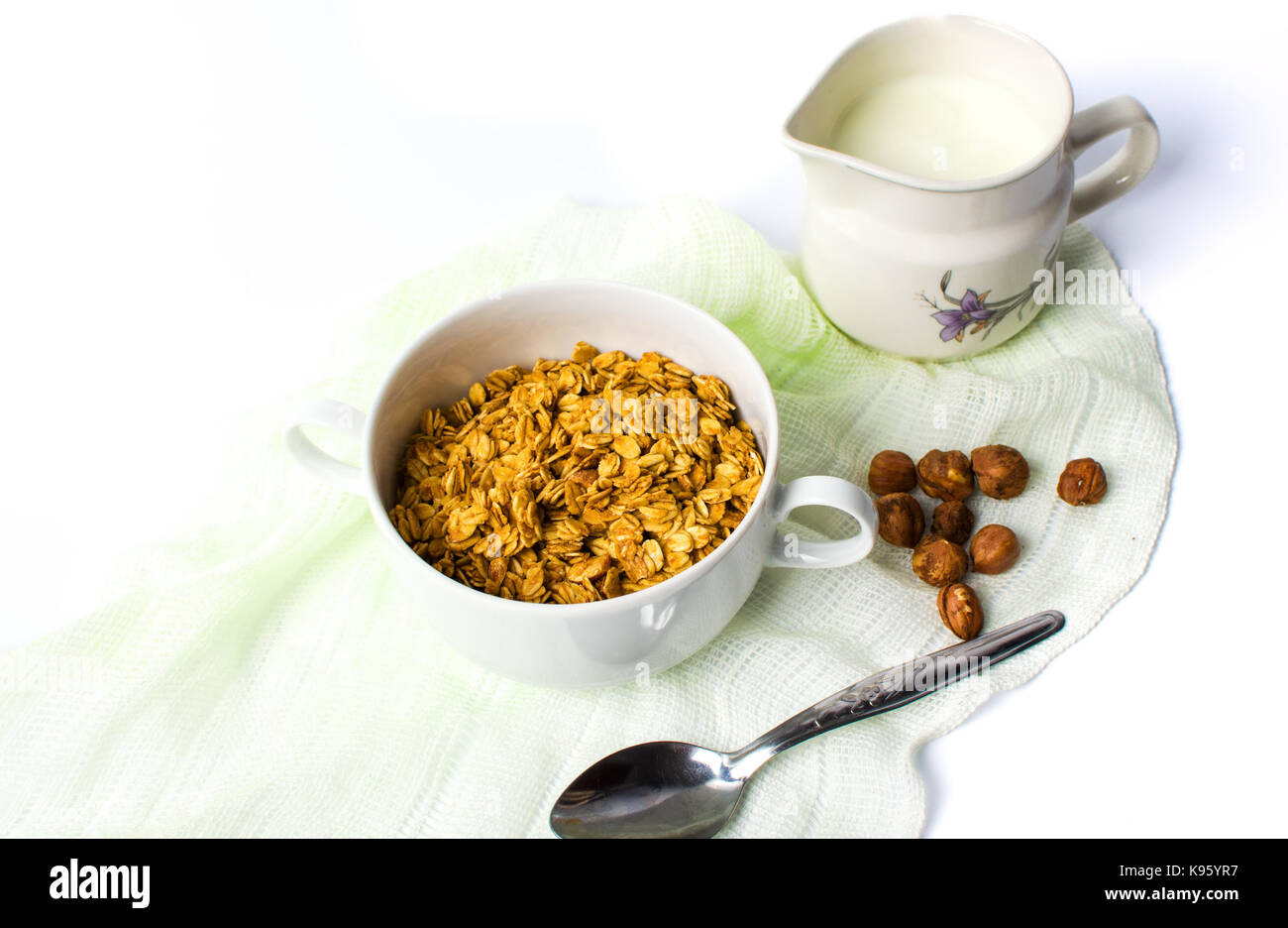 Granola muesli with hazelnuts for a healthy breakfast Stock Photo