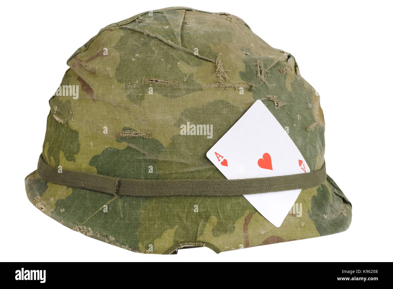 US Army helmet Vietnam war period with amulet - ace of hearts playing ...