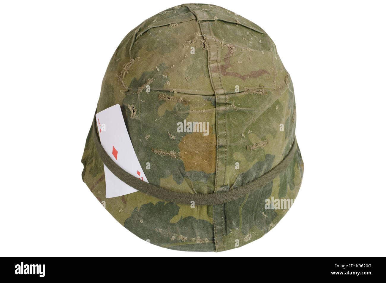 US Army helmet Vietnam war period with amulet playing card ace of