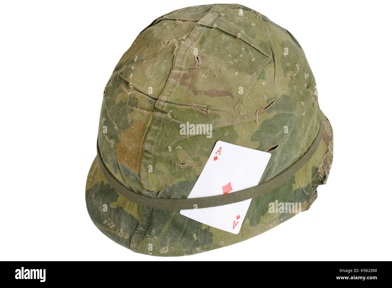 US Army helmet Vietnam war period with amulet playing card ace of