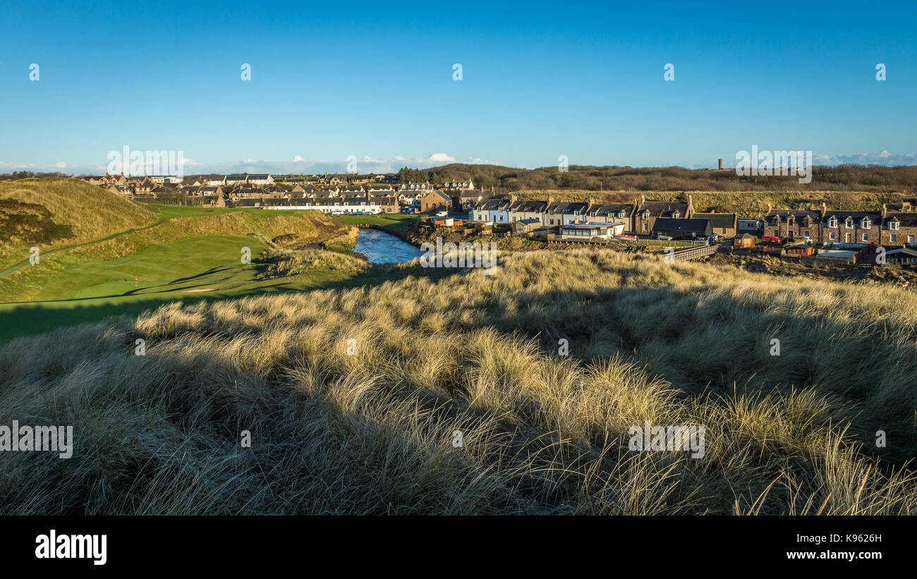Cruden Bay dunes and houses Stock Photo Alamy