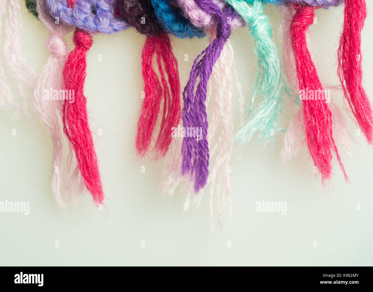 Handmade knitting wool texture background closeup needlework Stock