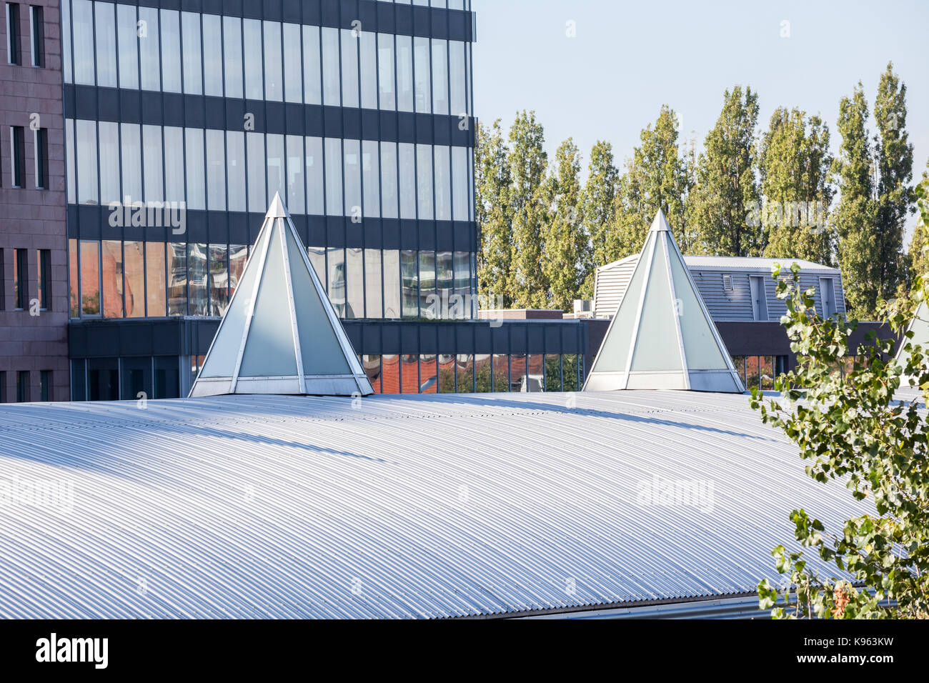 Plastic Dome in a row on a metal roof Stock Photo