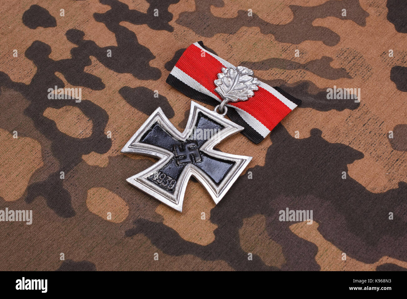 nazi award Knight's Cross of the Iron Cross on SS camouflage uniform
