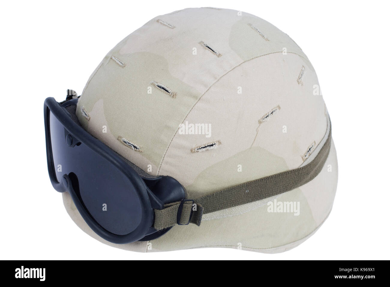 army kevlar helmet with goggles isolated Stock Photo Alamy