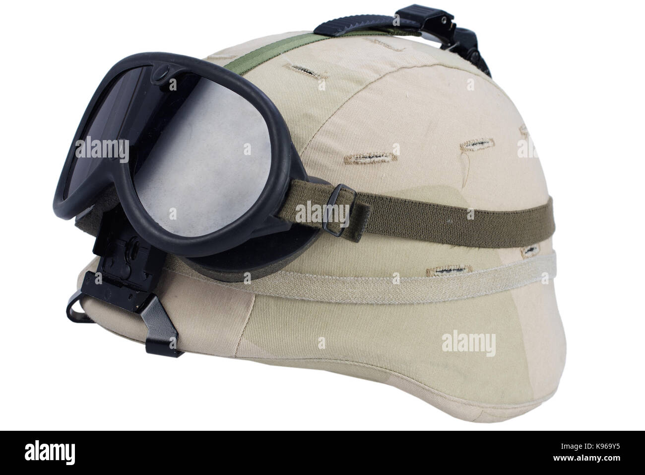 army kevlar helmet with goggles isolated Stock Photo Alamy