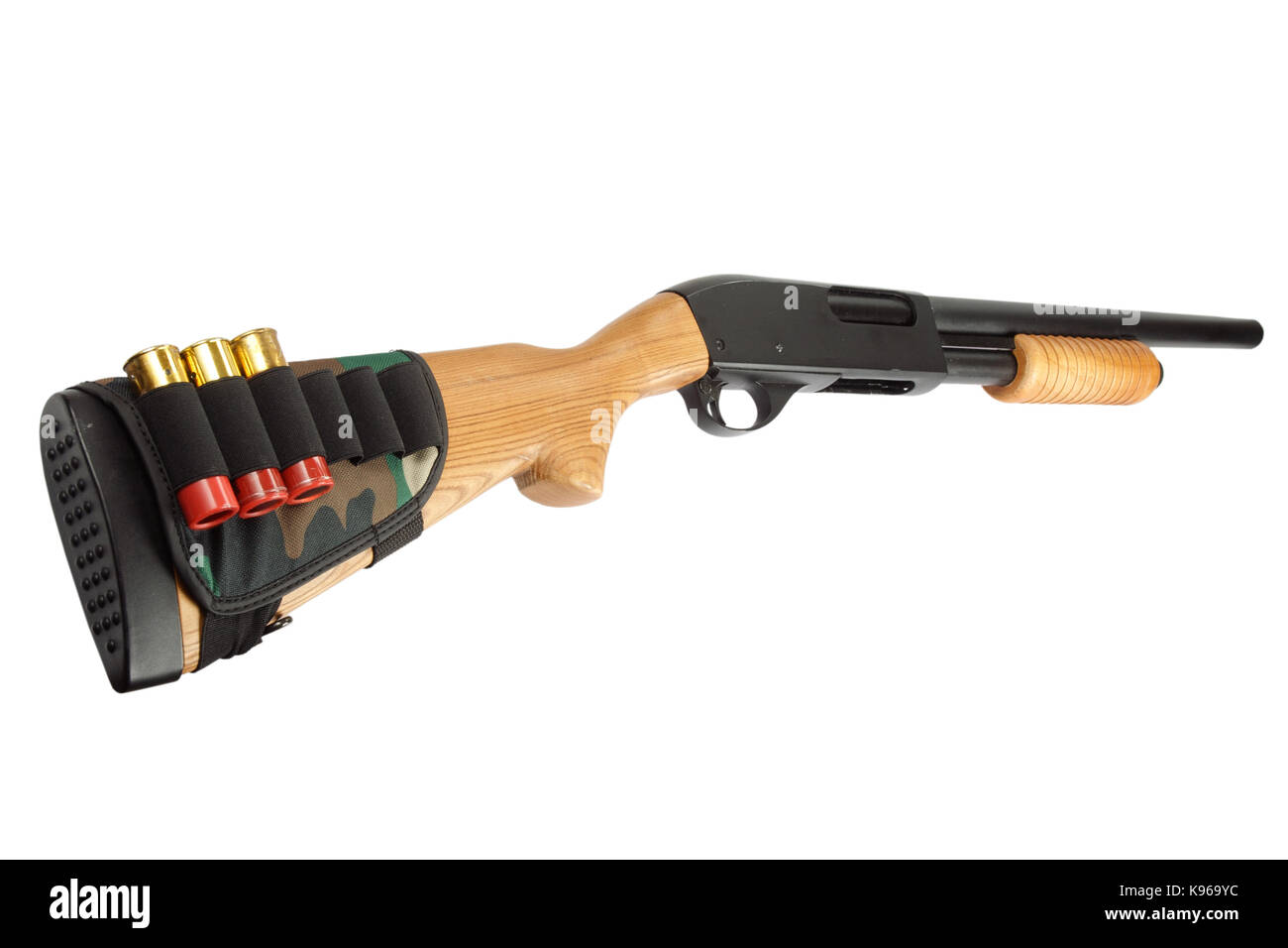pump action shotgun with butt stock ammo holder isolated on white Stock  Photo - Alamy