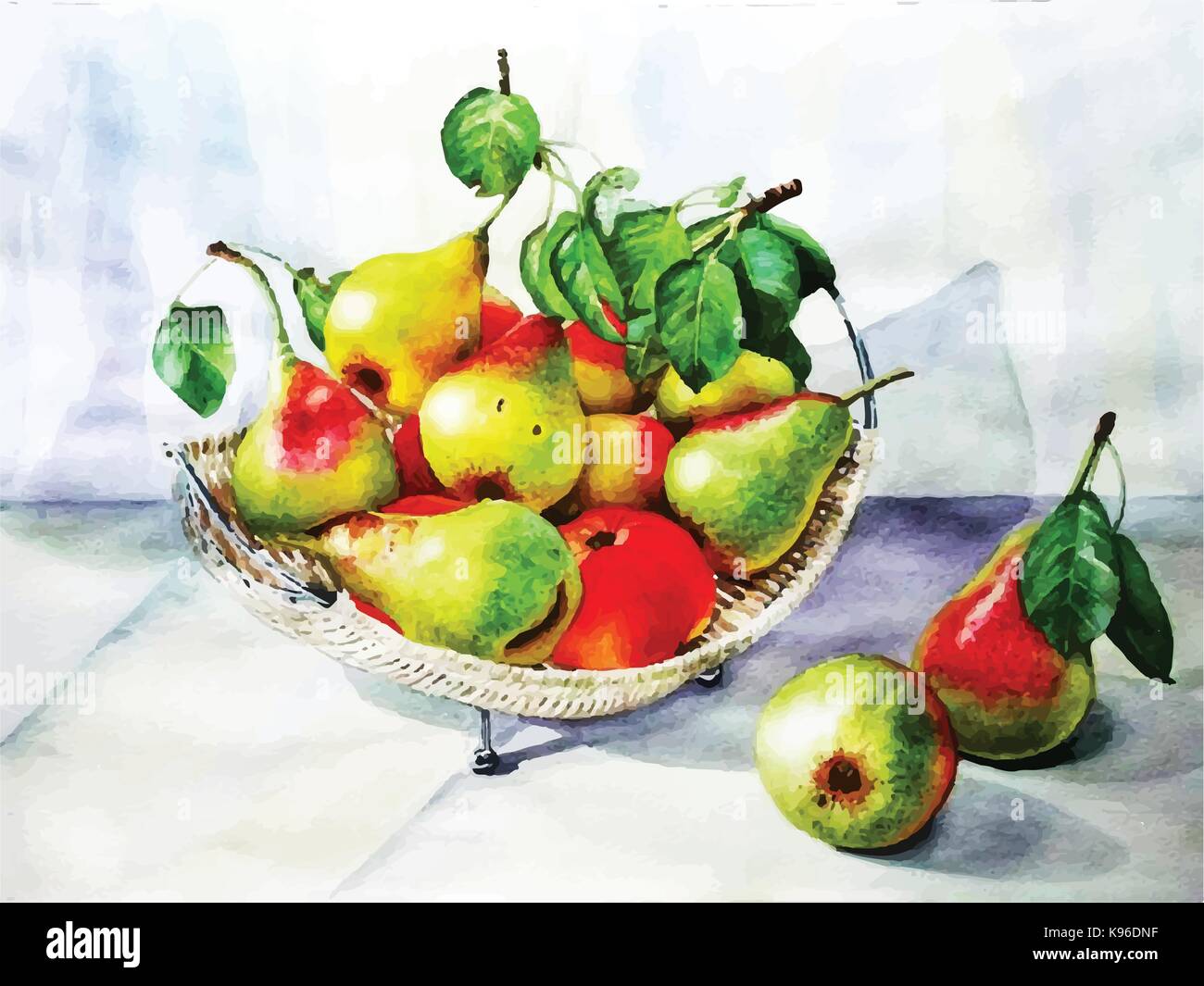 still life with fruit. Painting with pears Stock Vector