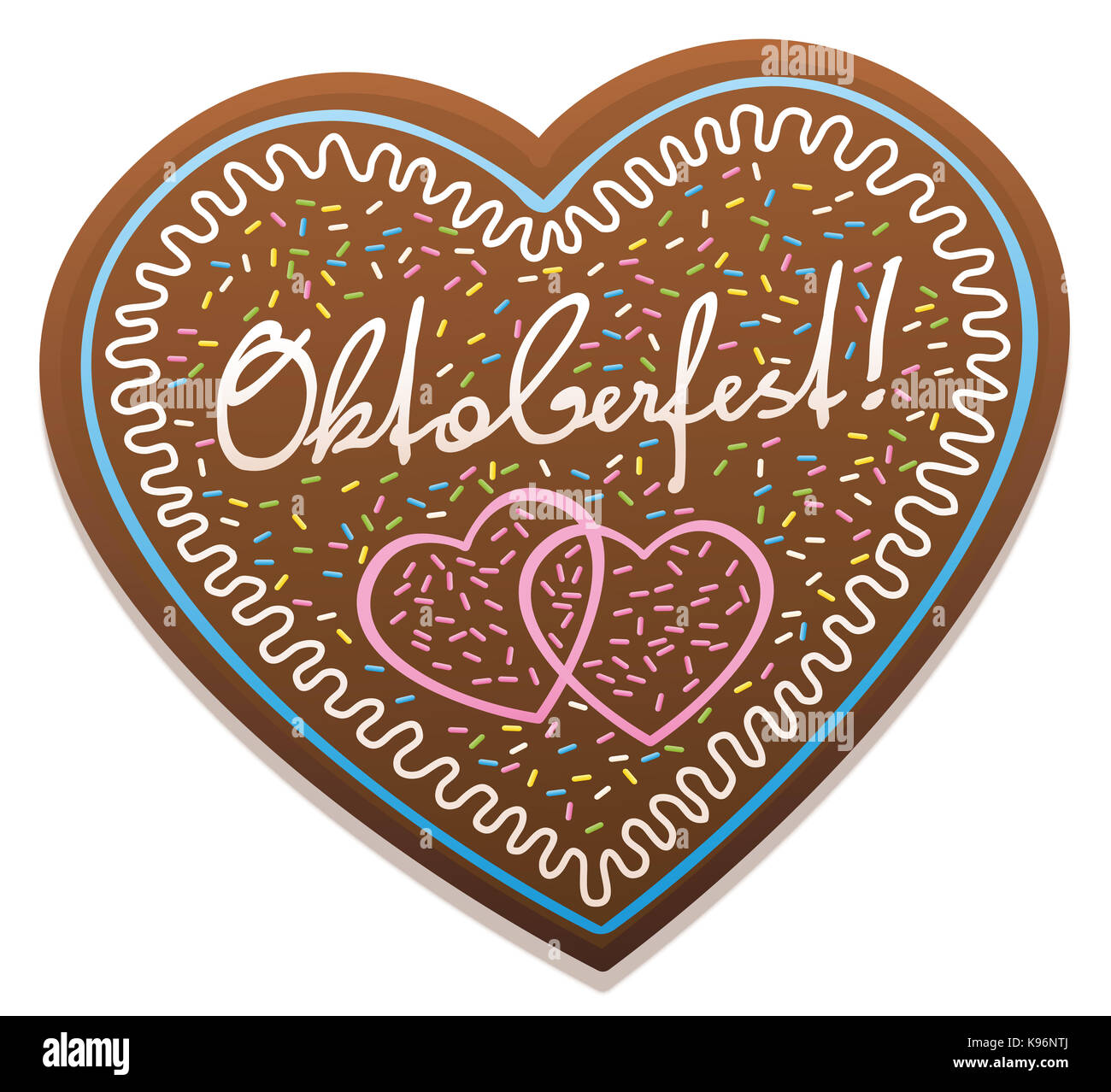 Oktoberfest gingerbread heart - typical sweet german souvenir from munich.  Illustration on white background. Stock Photo