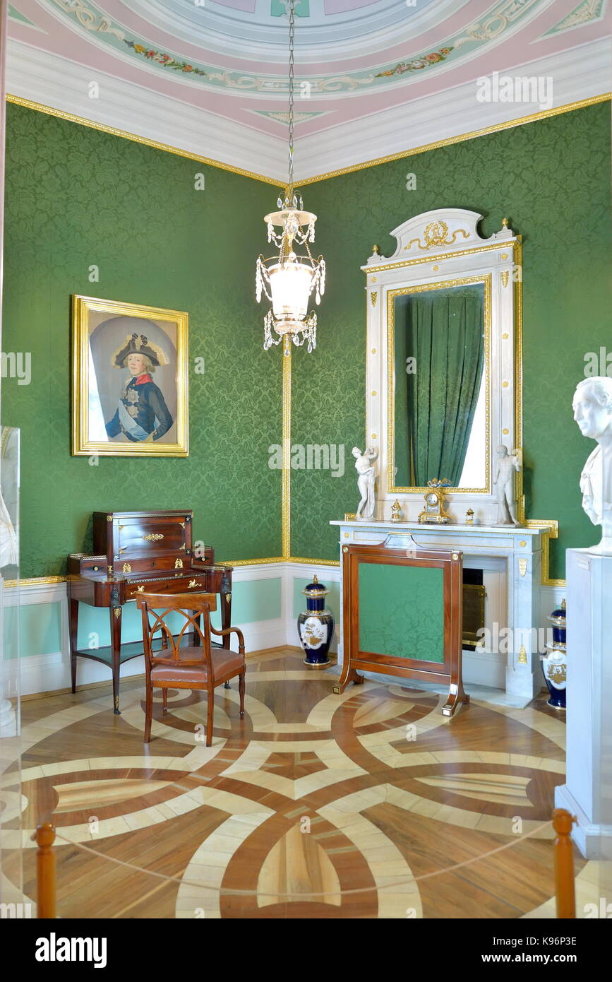 ST.PETERSBURG, RUSSIA - MARCH 03, 2017 Green room in Gatchina Palace