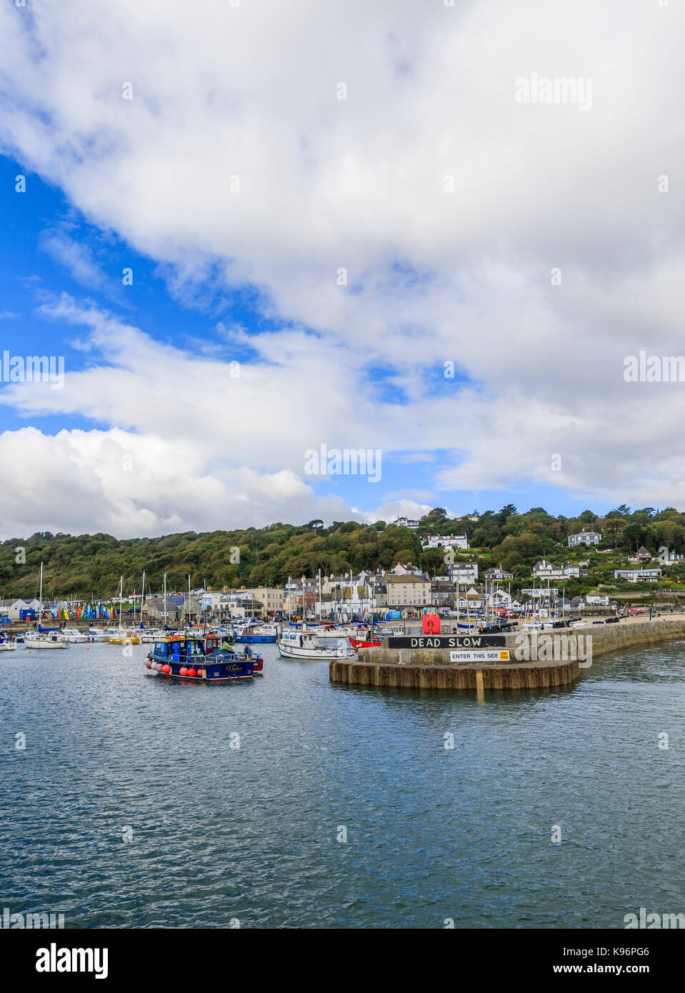 Entrance from Lyme Bay to Lyme Regis harbour and The Cobb, a coastal town in West Dorset, on the English Channel coast on the Dorset–Devon border Stock Photo