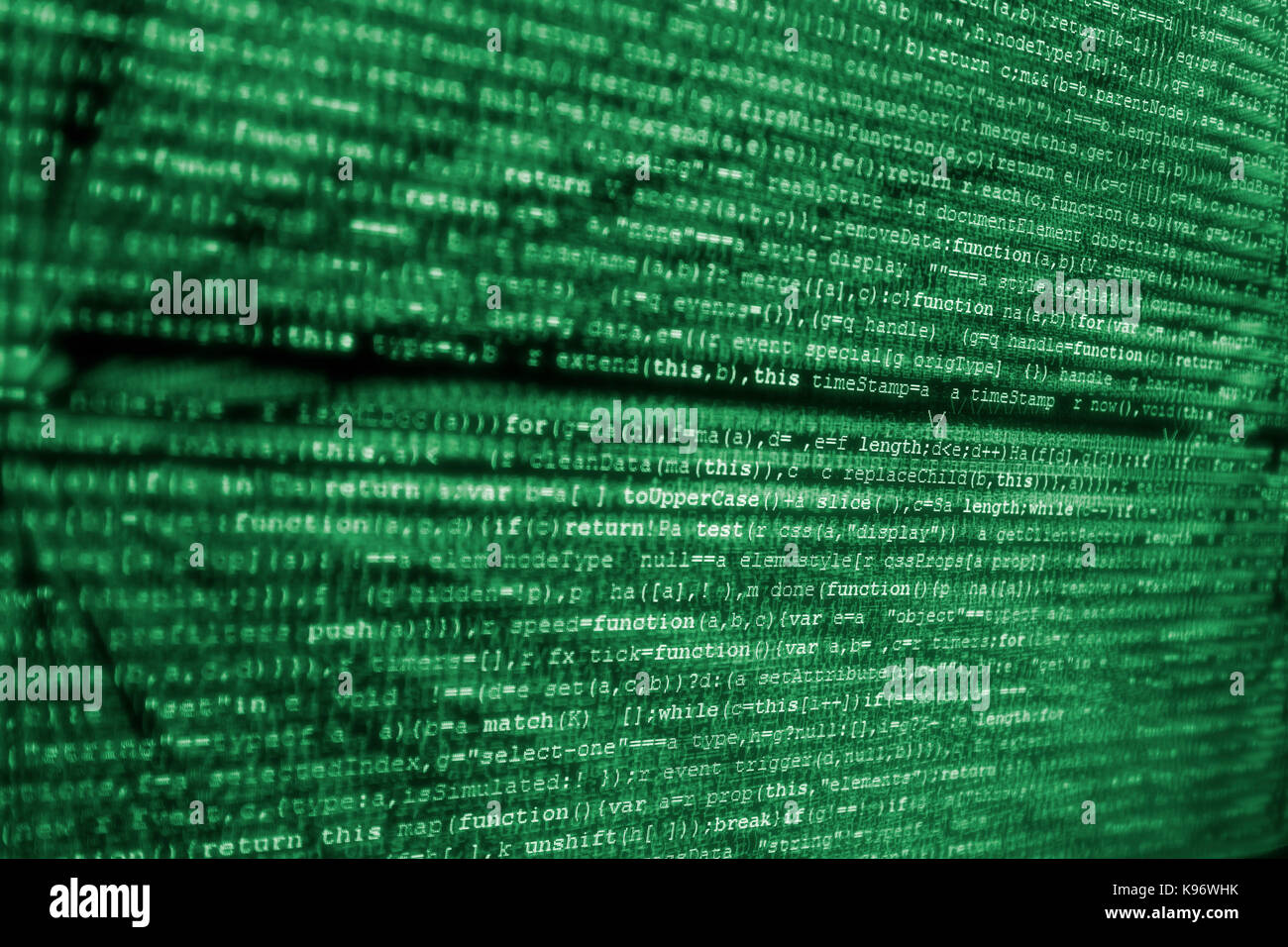 Internet concept, javascript code. Language web pages, computers, network, web. Black background with green text like old CRT monitors, matrix style. Stock Photo