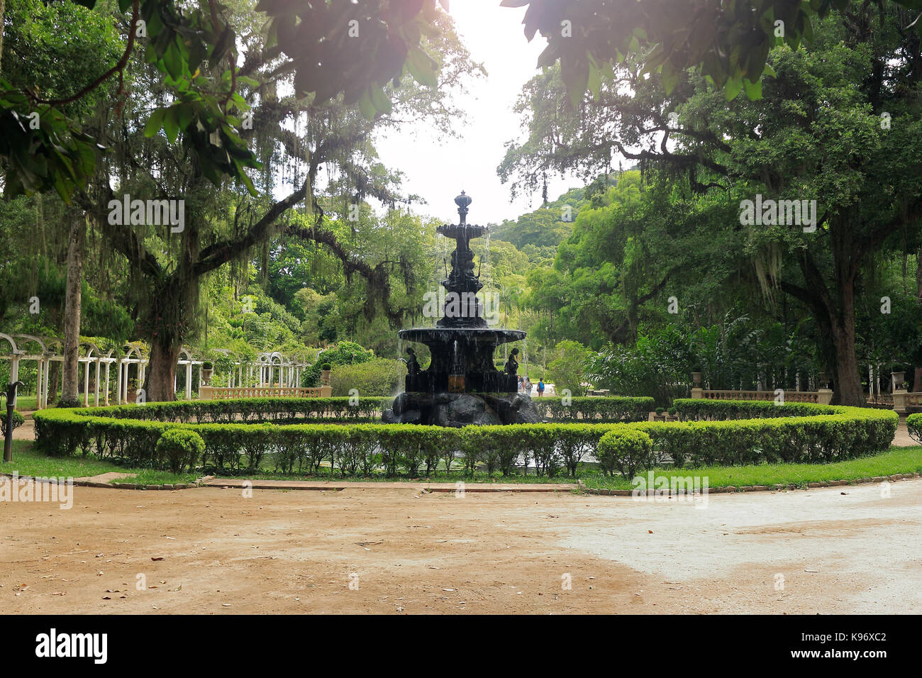 BOTANICAL GARDEN, RIO DE JANEIRO, BRAZIL - MARCH 15, 2016: Beautiful fountain surrounded by vegetation. Botanical garden park Rio de Janeiro, Brazil. Stock Photo
