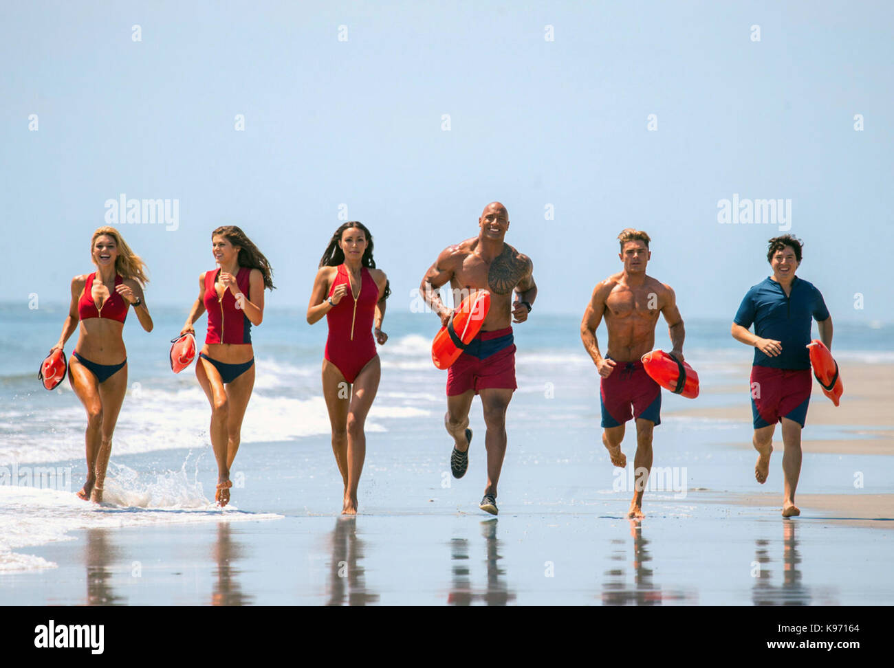 Baywatch is an upcoming American action comedy film directed by Seth Gordon, based on the television series of the same name. The film stars Dwayne Johnson, Zac Efron, Alexandra Daddario, Kelly Rohrbach, Ilfenesh Hadera, Jon Bass, Priyanka Chopra, Yahya Abdul-Mateen II, David Hasselhoff and Pamela Anderson.   This photograph is for editorial use only and is the copyright of the film company and/or the photographer assigned by the film or production company and can only be reproduced by publications in conjunction with the promotion of the above Film. A Mandatory Credit to the film company is r Stock Photo