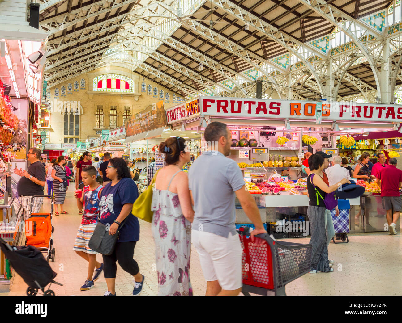 The indoor Central Market (Mercat Central / Mercado Central), Valencia, Spain, Europe. Stock Photo