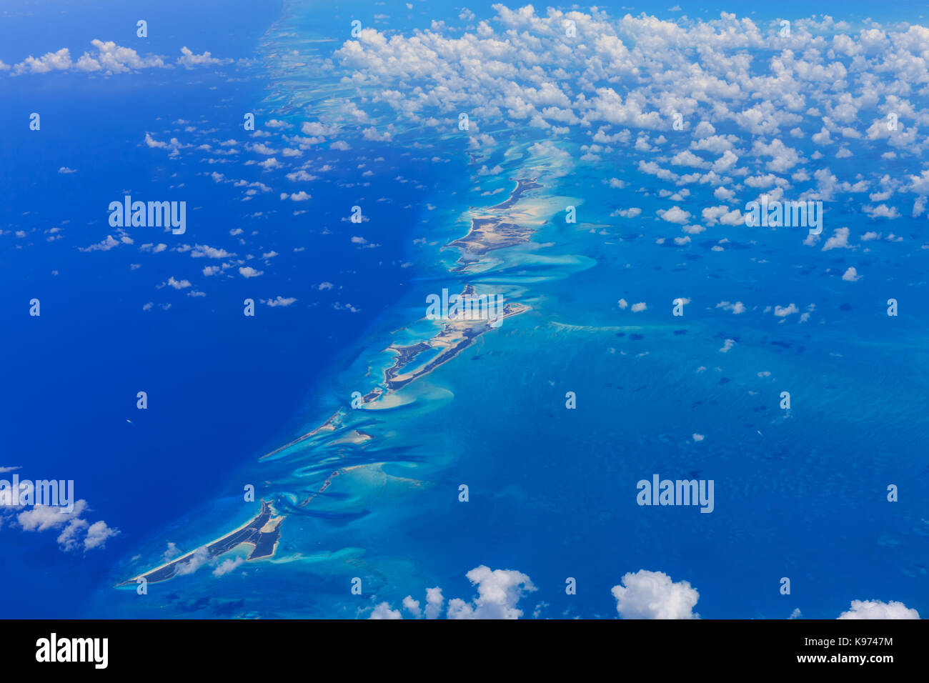 Aerial of the Bahamas and Atlantic Ocean on a clear, sunny day, Commonwealth of the Bahamas, Lucayan Archipelago Stock Photo
