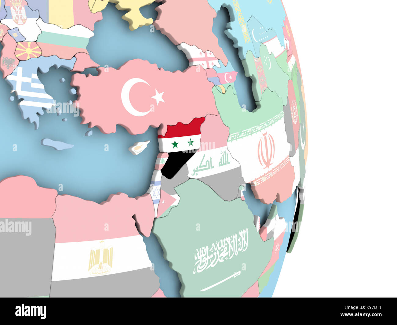 Syria with embedded flag on globe. 3D illustration Stock Photo - Alamy