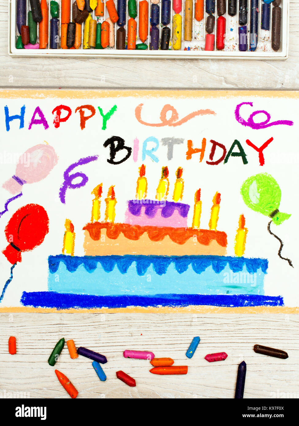Photo Of Colorful Drawing Birthday Cake Stock Photo 160590666