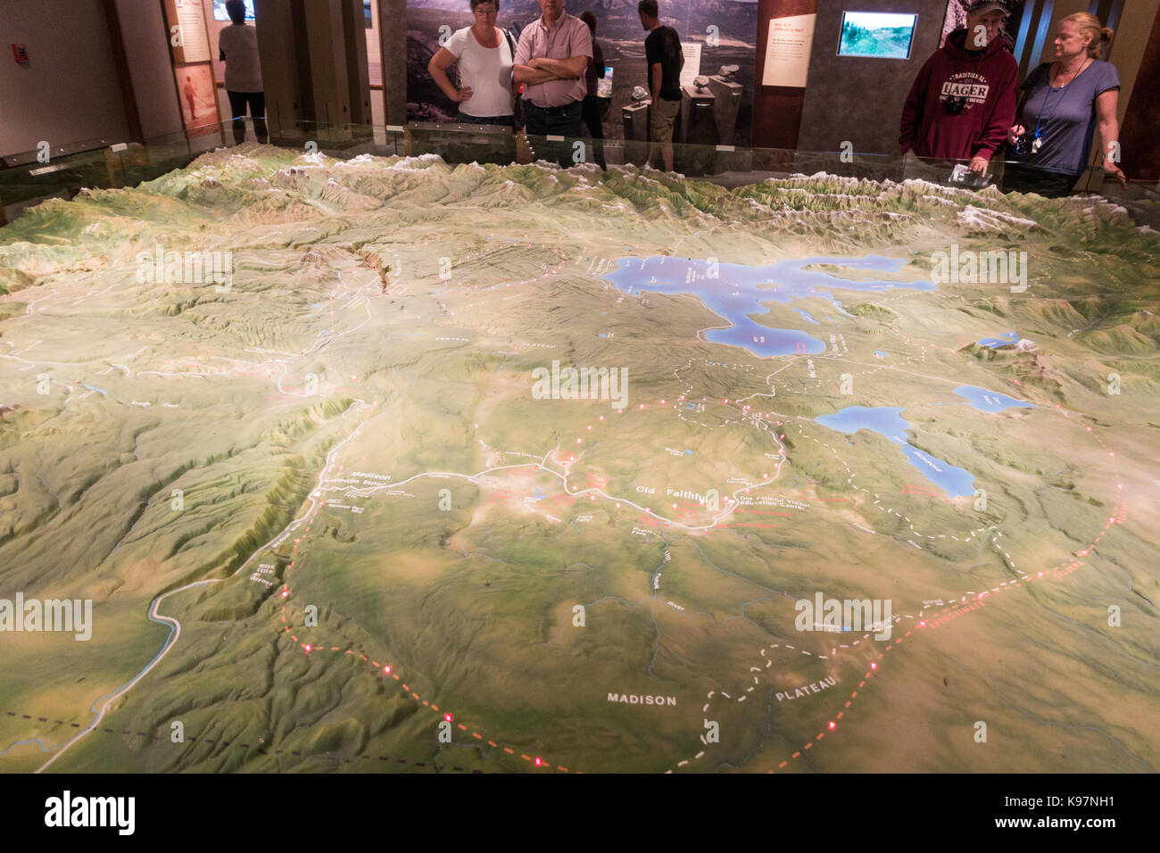 Visitors to the Canyon Village visitor center, at the Yellowstone