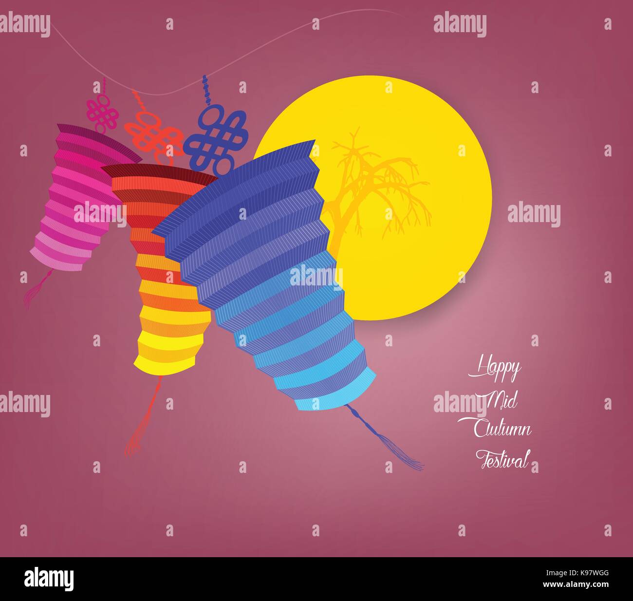 Full moon and Lanterns of Mid Autumn Festival Stock Vector Image & Art ...