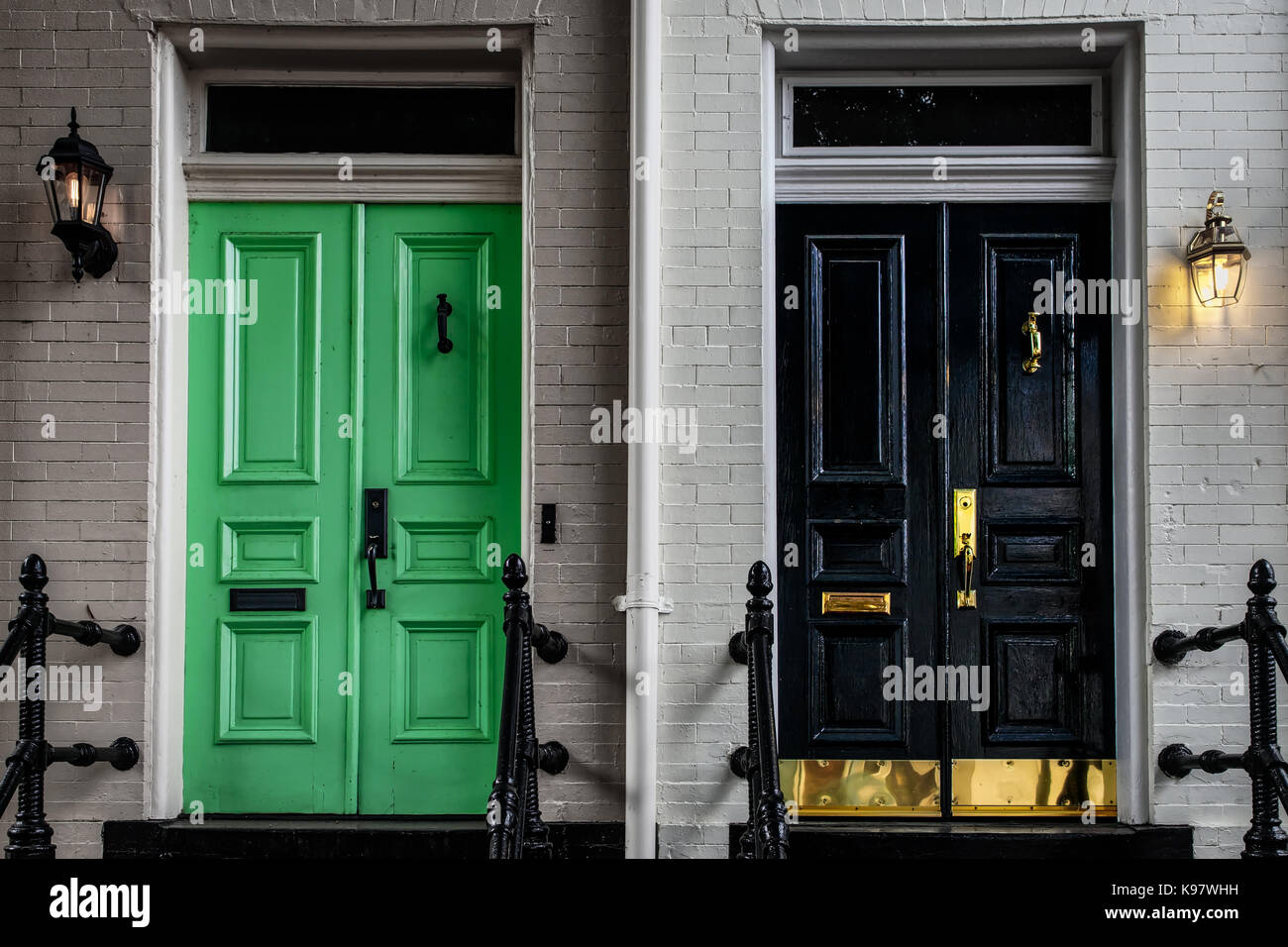 Interesting doors to contrasting historic homes in northern Virginia. Stock Photo