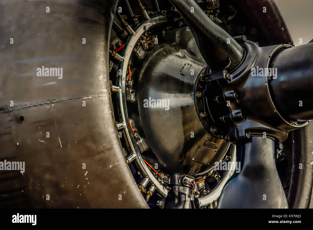 The side view of the propellor of a World War Two era bomber. Stock Photo