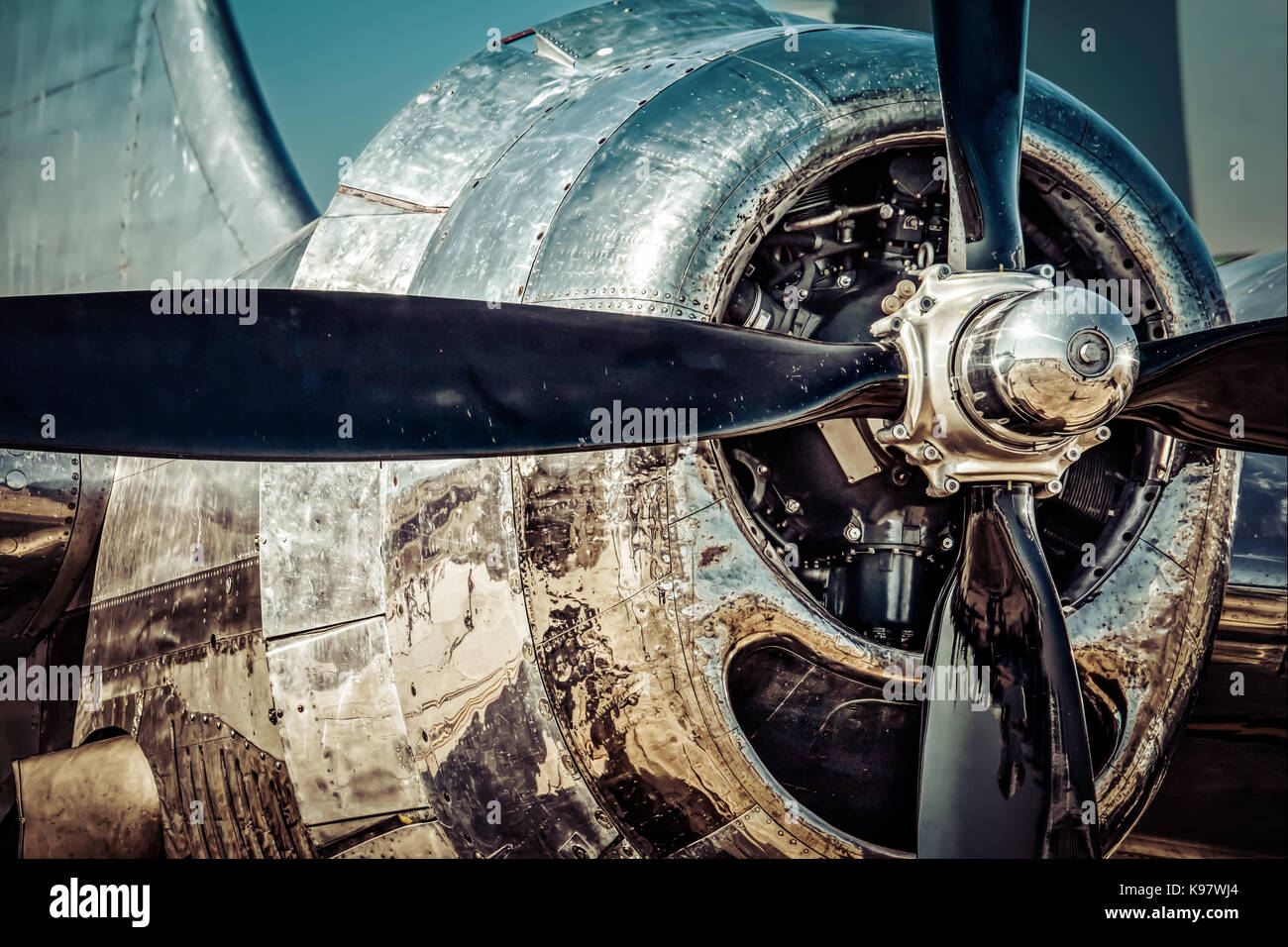 The front view of the propellor of a World War Two era bomber. Stock Photo