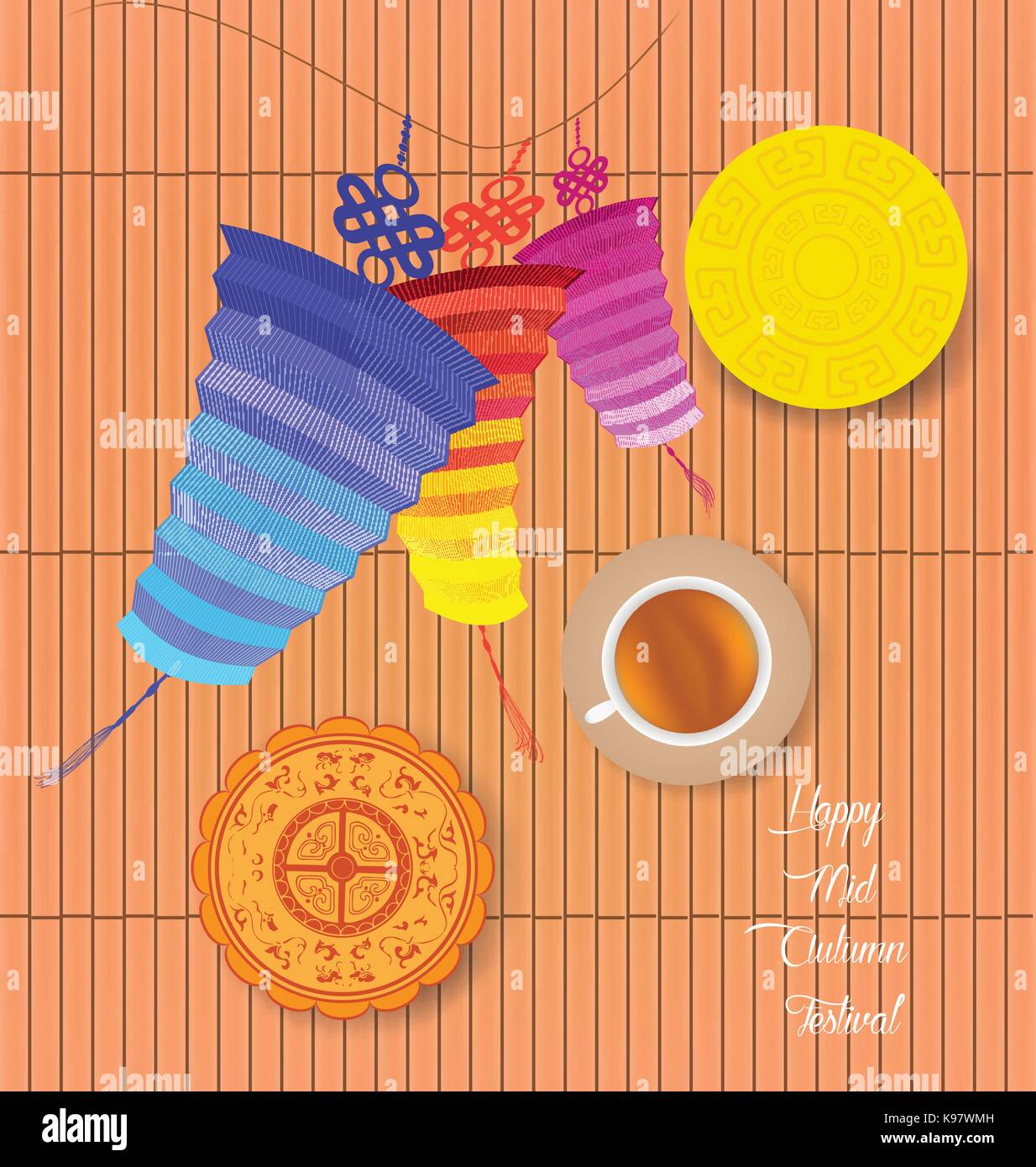 Mid Autumn Lantern Festival background with moon cake and chinese tea ...
