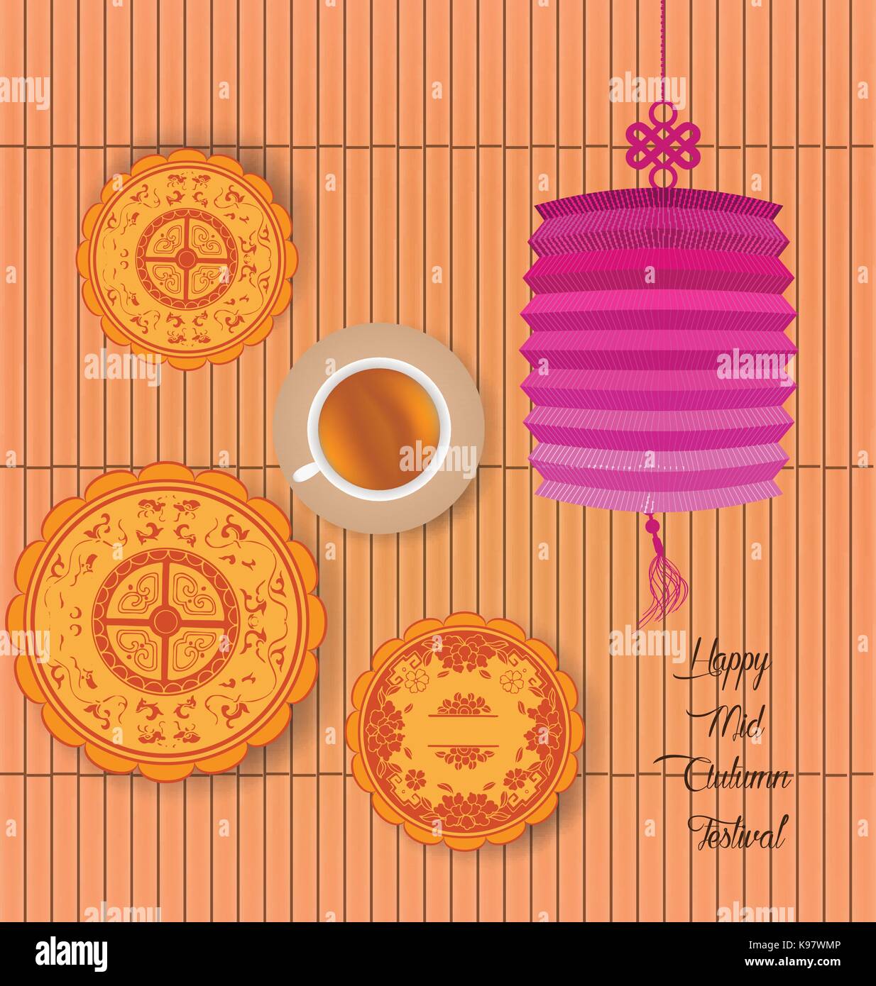 Mid Autumn Lantern Festival background with moon cake and chinese tea ...