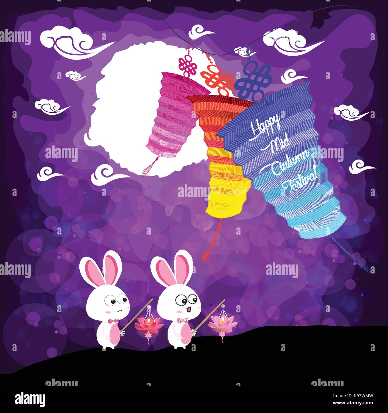 Mid Autumn Festival background with rabbit playing lanterns Stock ...