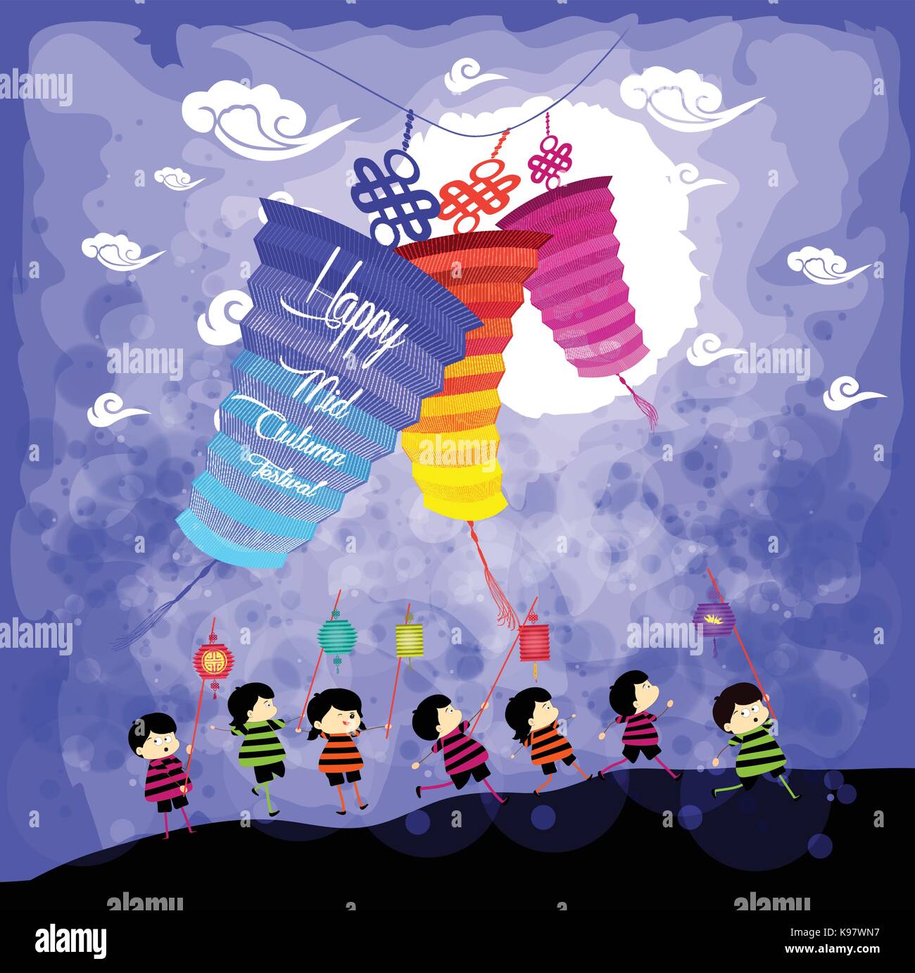 Mid Autumn Festival background with kids playing lanterns Stock Vector ...